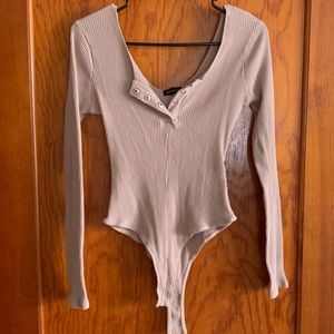 Tan Ribbed Long Sleeve Bodysuit